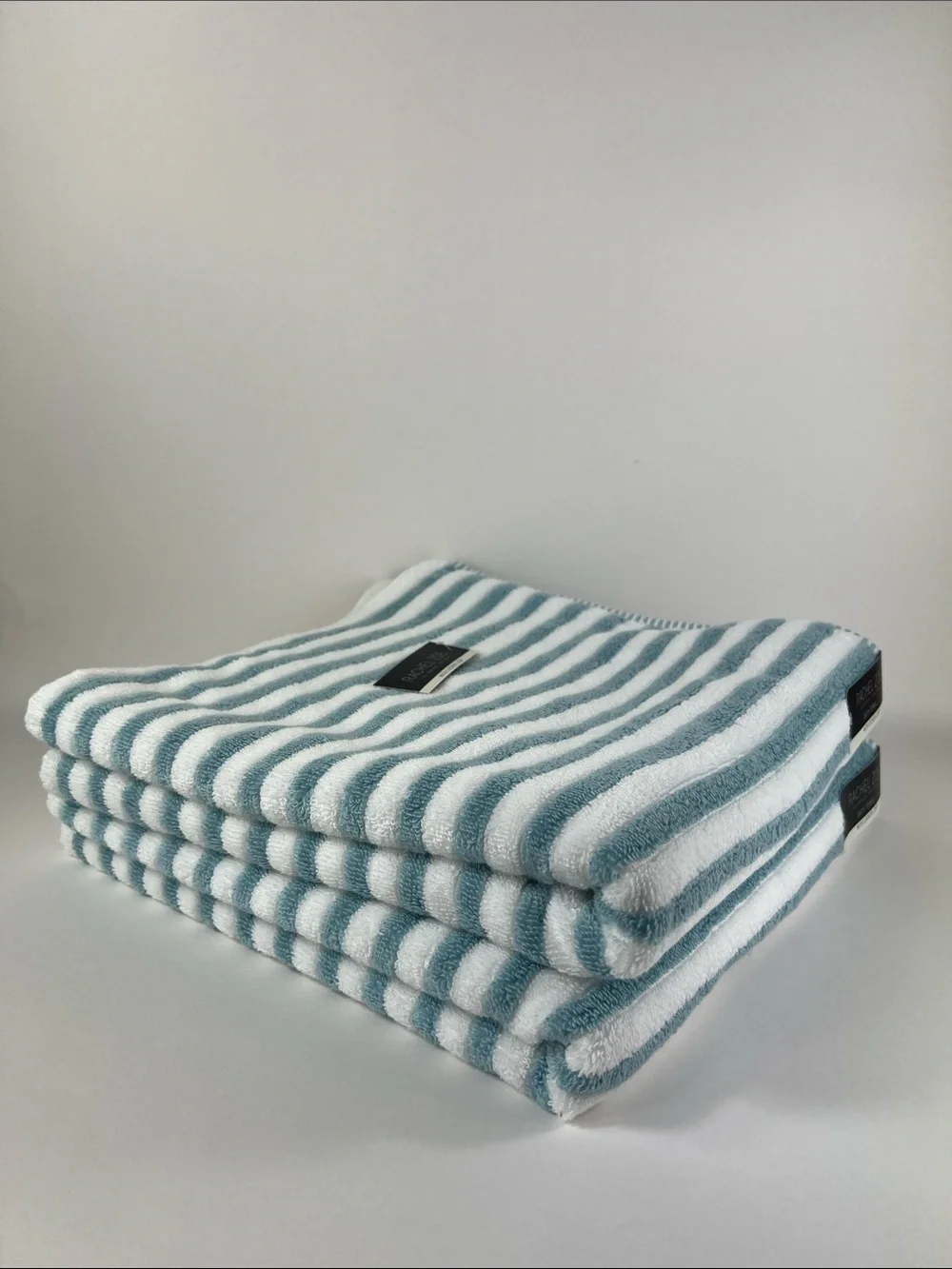 Rachel Zoe Bath Towels Classic Blue and White Striped Soft Cotton Set of 2 NEW
